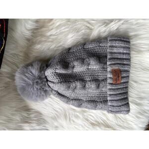 Britt’s Knits Gray Cable Knit Pom Pom Beanie Hat